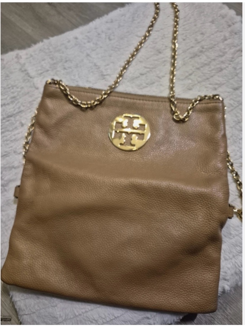 Tory Burch Camel Leather Shoulder Cross Body Bag with Gold Chain